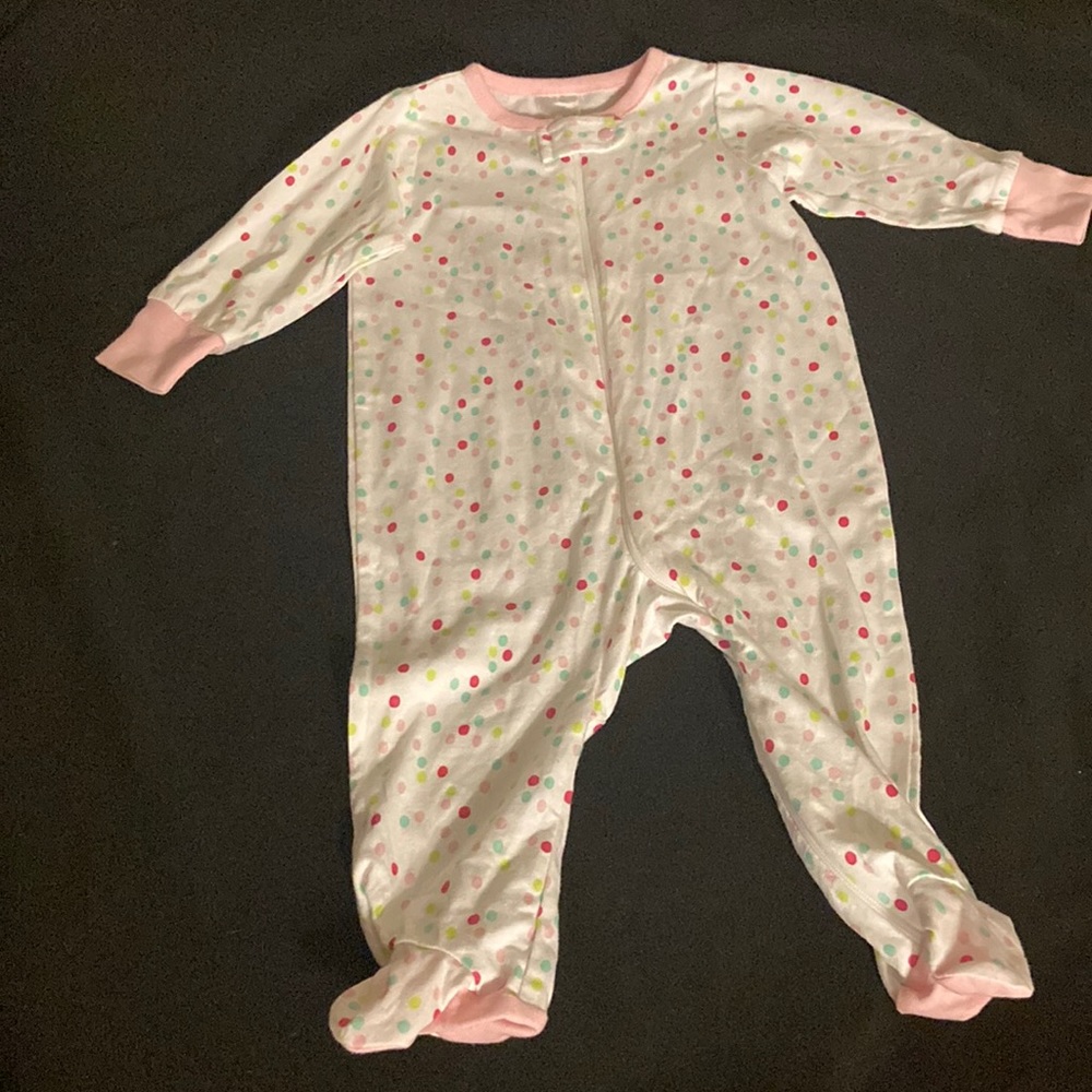 White one piece with colorful polkadots